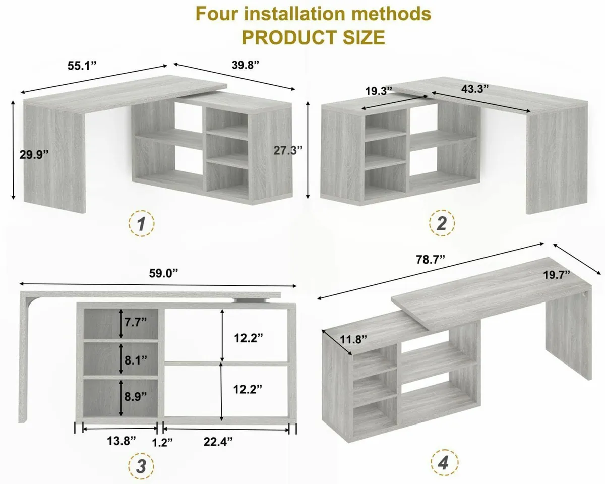 Gray L Shaped Corner Desk with Storage Shelves - Image 2