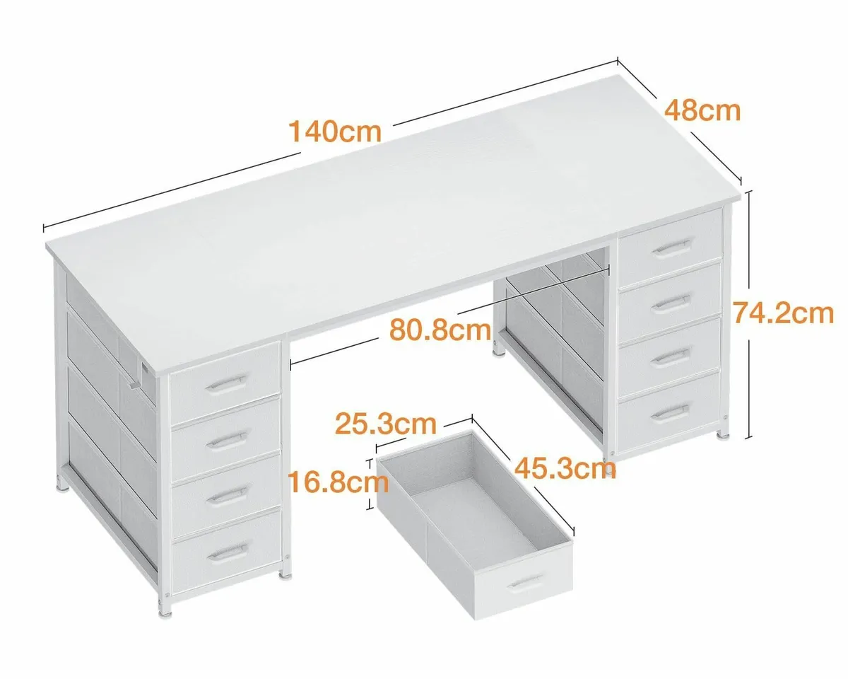 Computer Desk with Drawers 140x48cm Modern Office - Image 3