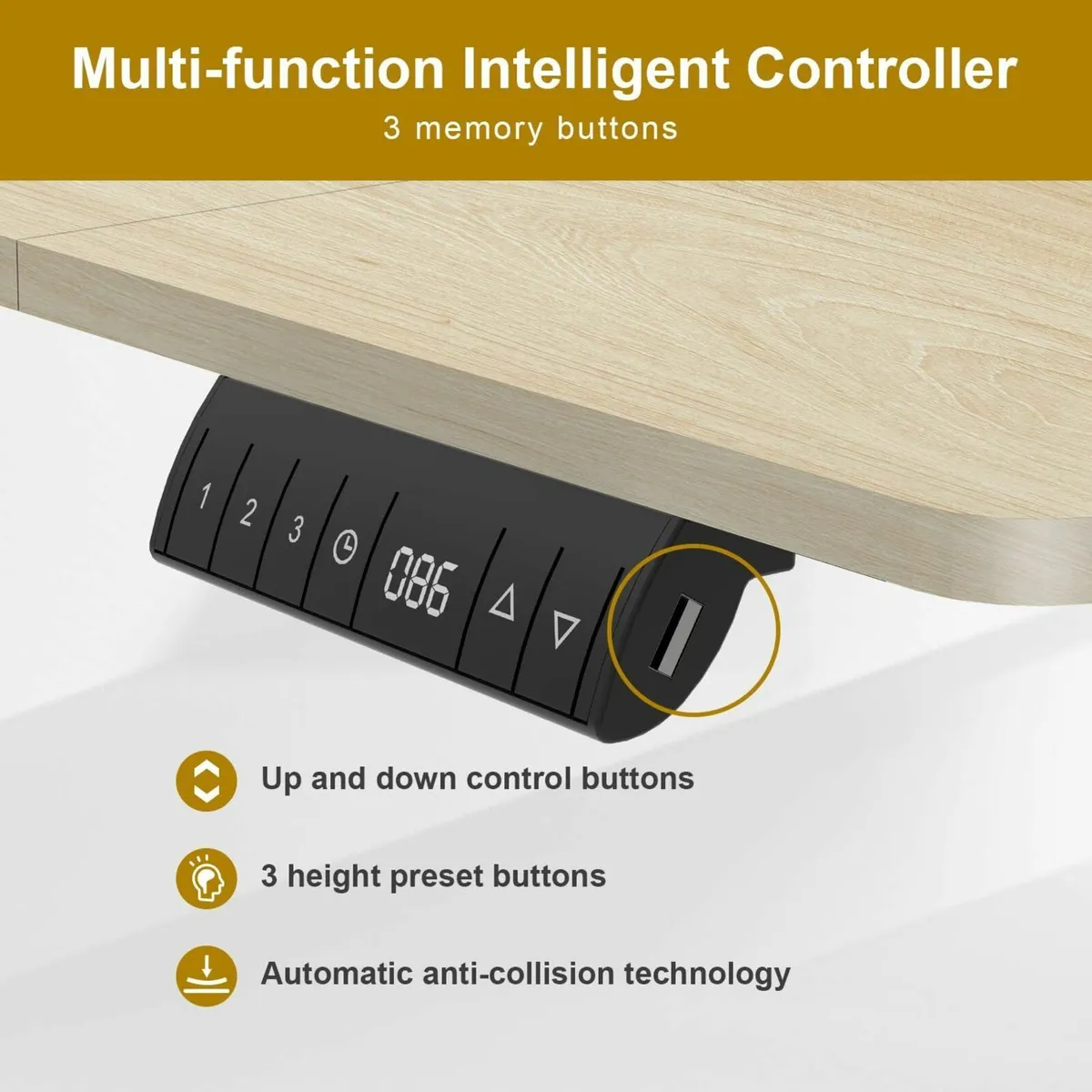 120 x 60cm Electric Standing Desk with USB - Image 4