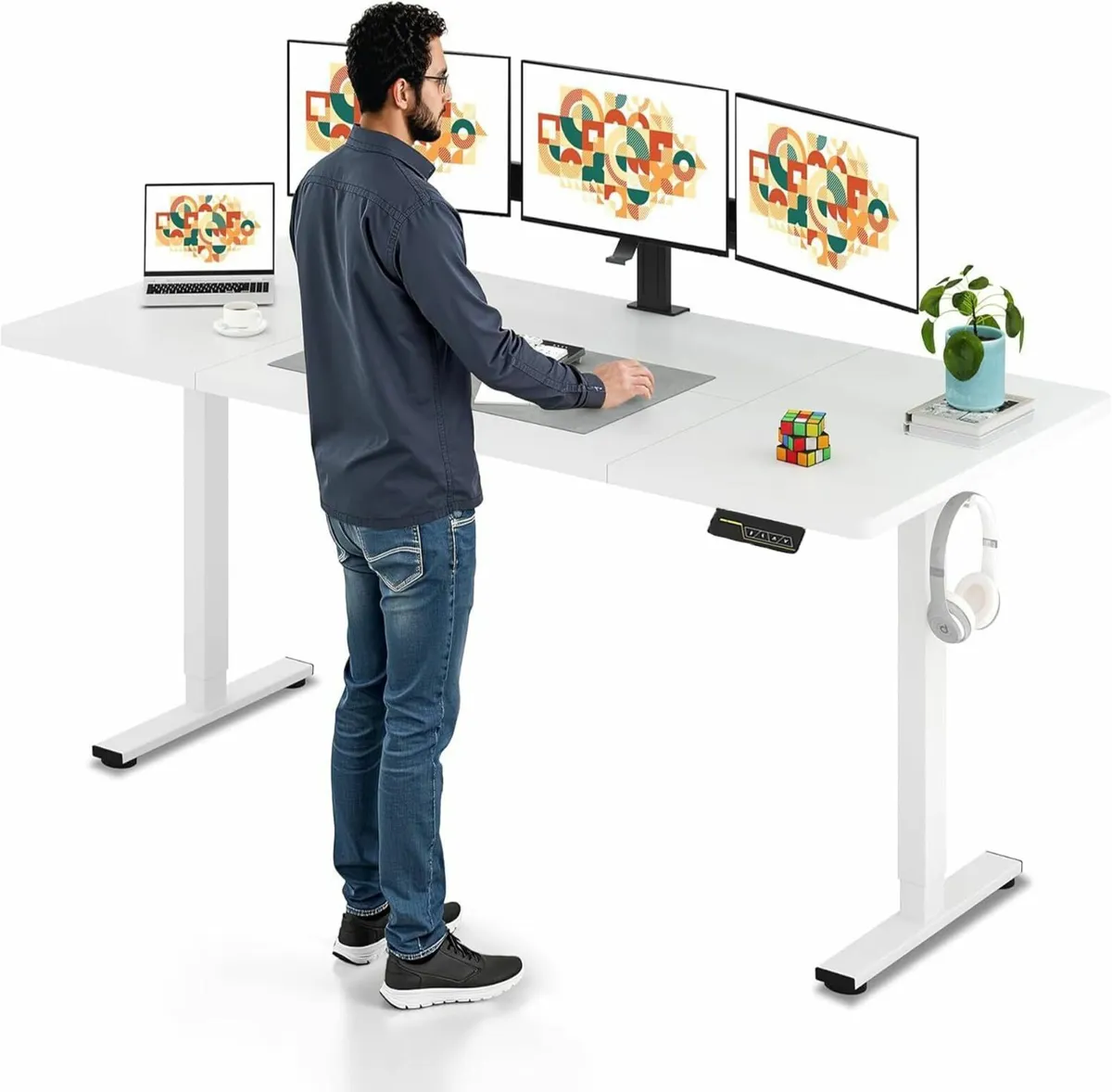 160 x 60cm Standing Desk Electric Height Adjustabl - Image 1