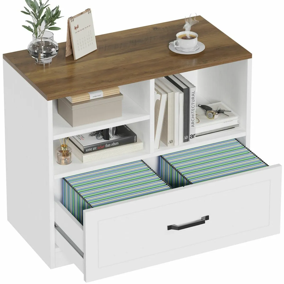 Wood Lateral File Cabinet with Drawer Wide Filing - Image 1