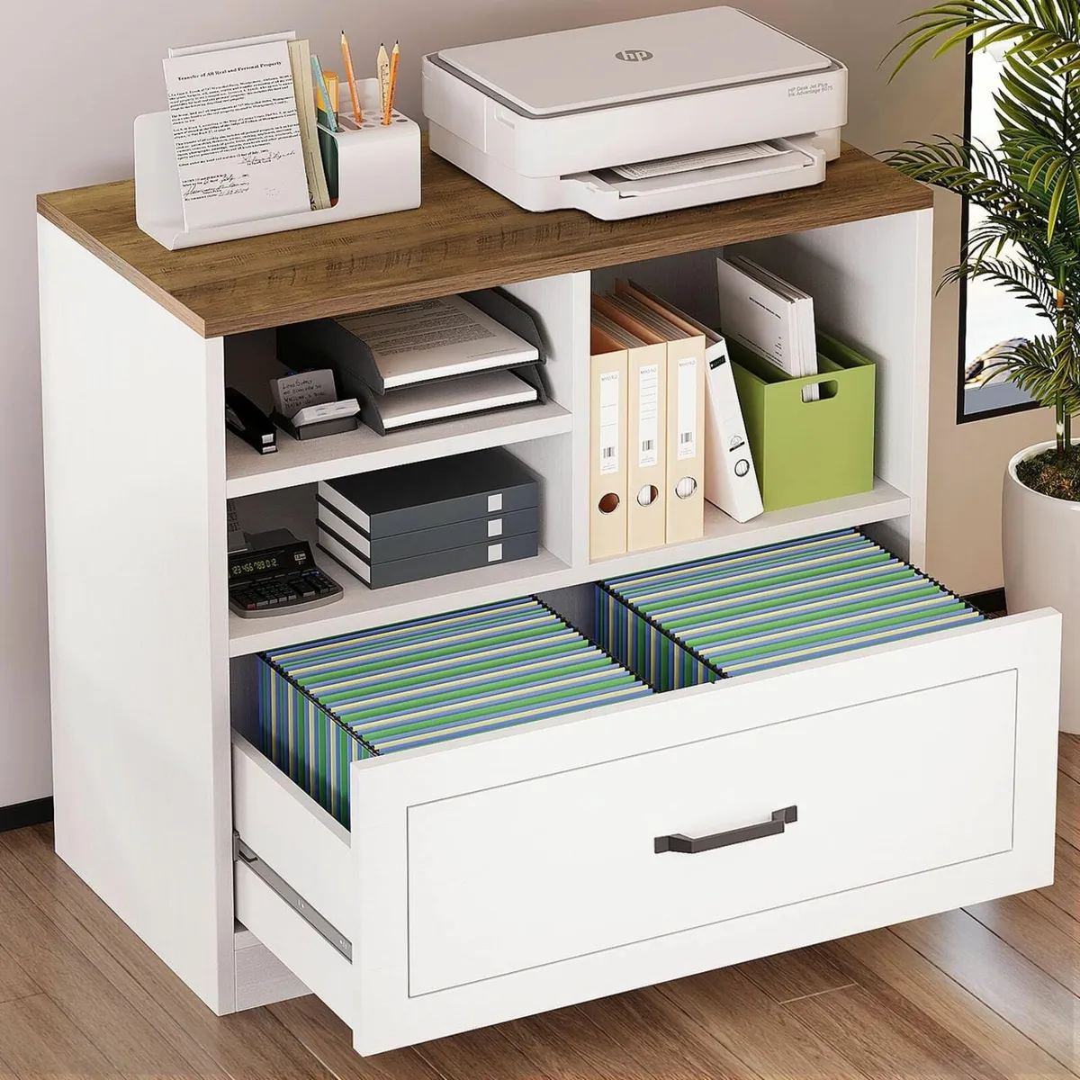 Wood Lateral File Cabinet with Drawer Wide Filing - Image 2