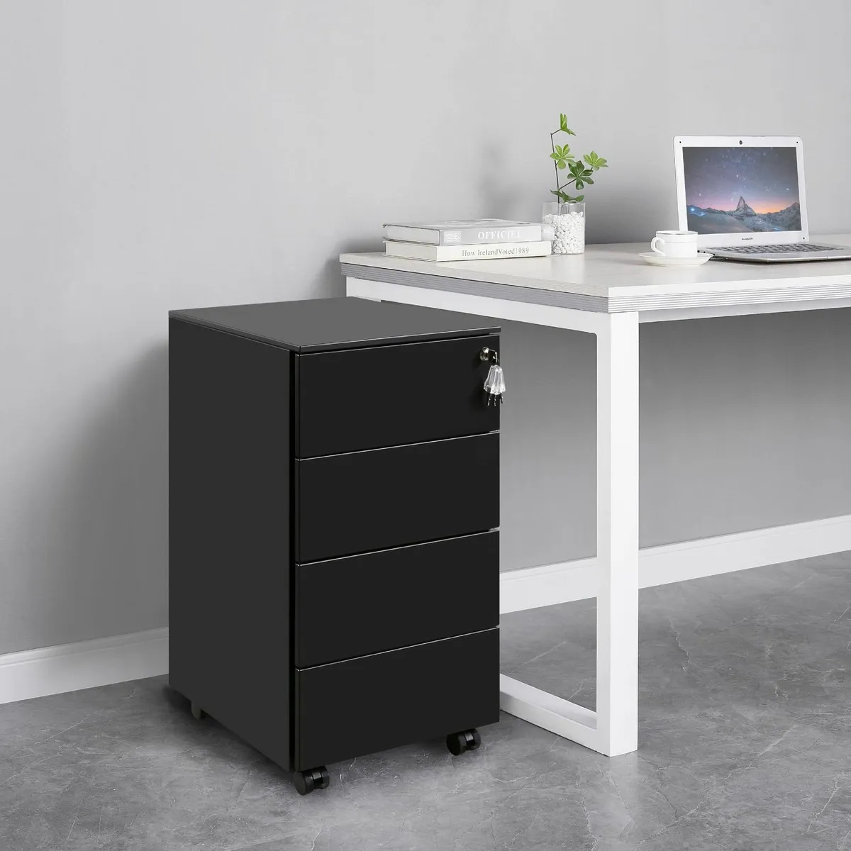 4-Drawer Mobile Filing Cabinet with Lock Steel - Image 2