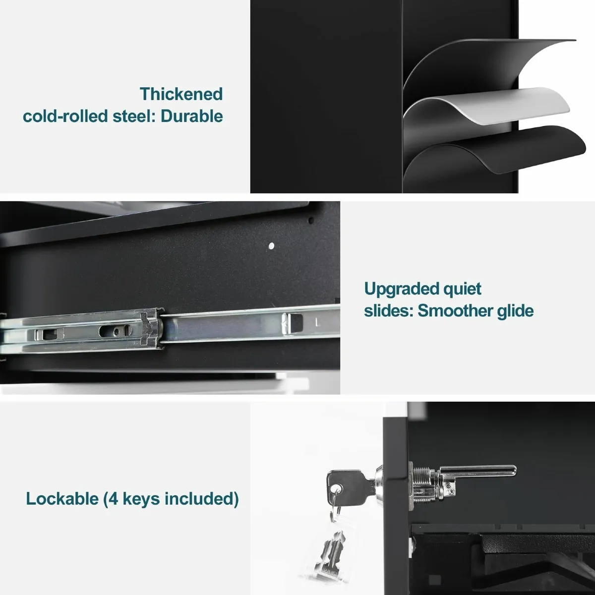 4-Drawer Mobile Filing Cabinet with Lock Steel - Image 4