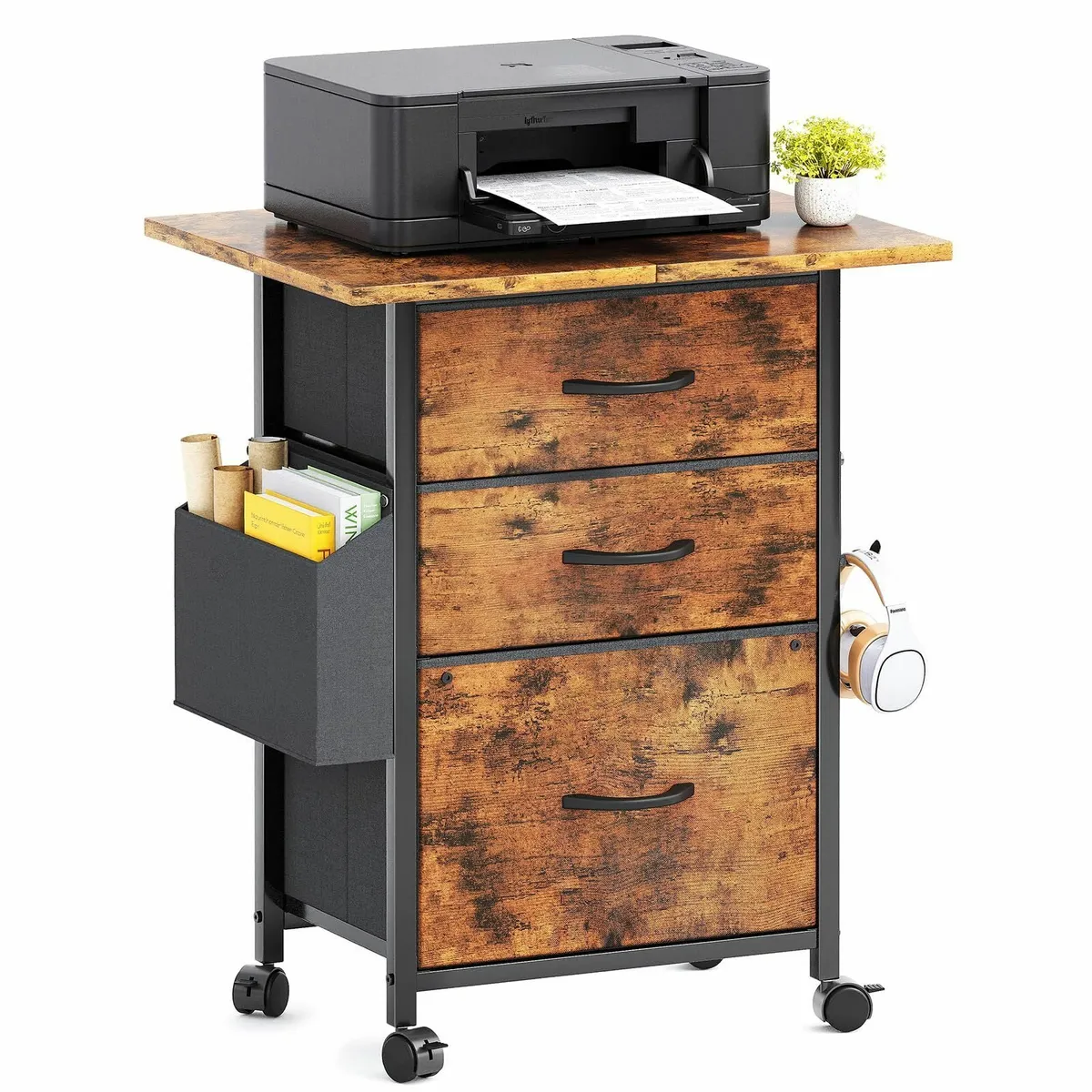 Filing Cabinet with 3 Fabric Drawers Mobile File - Image 1