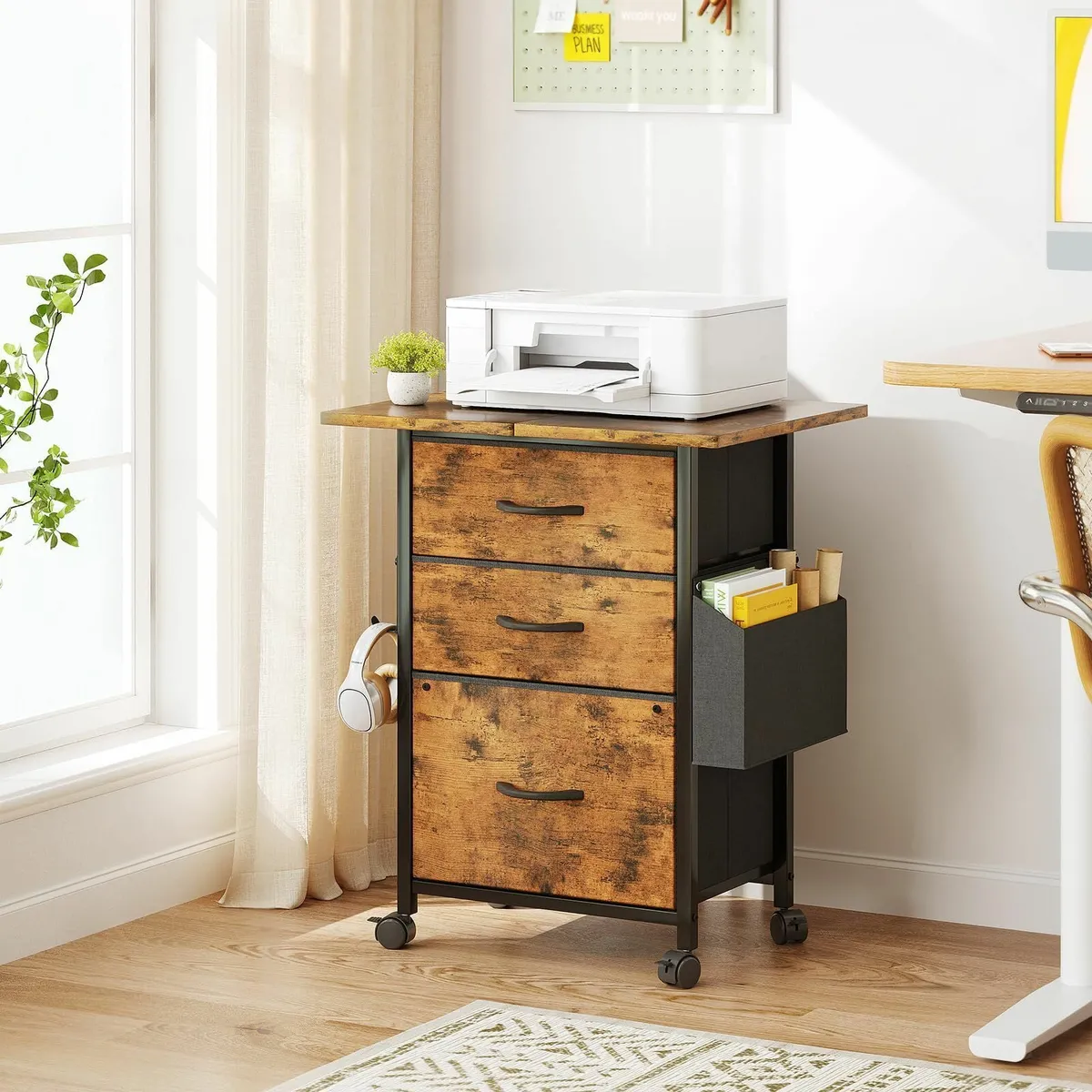 Filing Cabinet with 3 Fabric Drawers Mobile File - Image 2