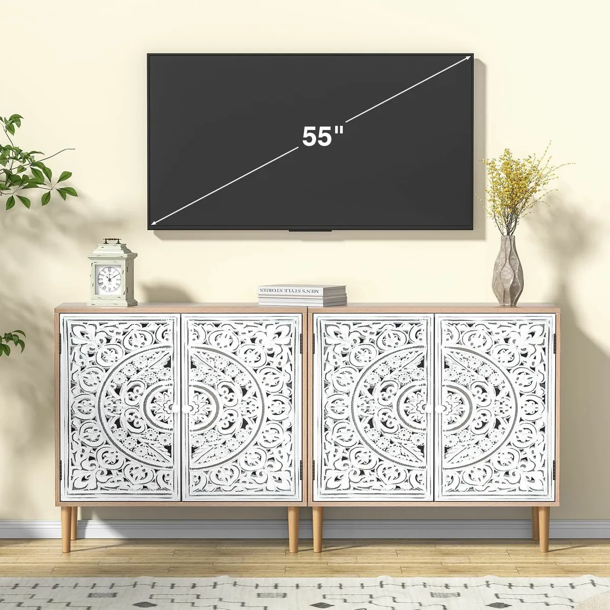 Storage Cabinet with 2 Doors White Accent Wooden - Image 2