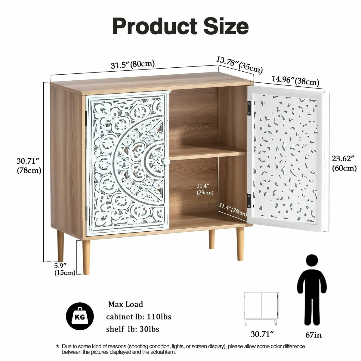 Storage Cabinet with 2 Doors White Accent Wooden - Image 3