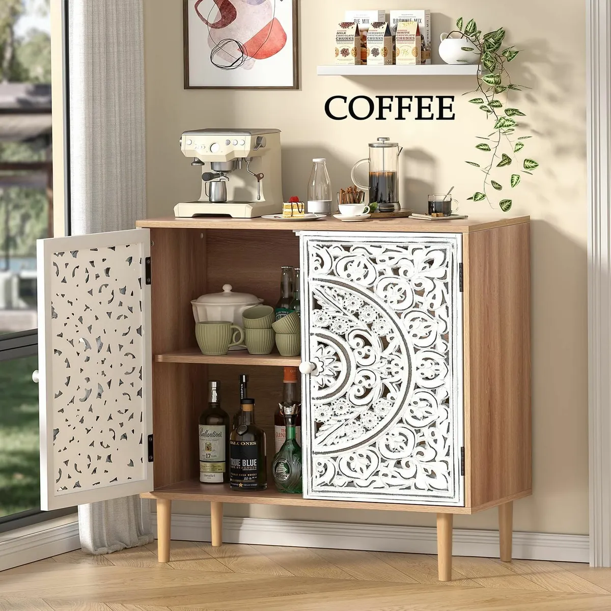 Storage Cabinet with 2 Doors White Accent Wooden - Image 4