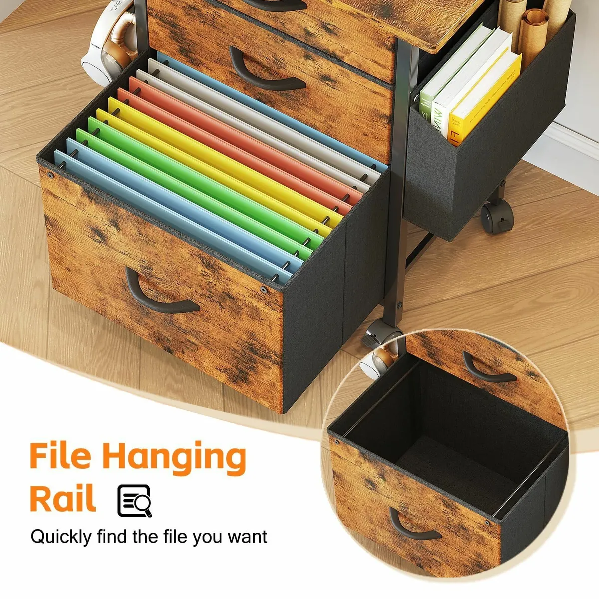 Filing Cabinet with 3 Fabric Drawers Mobile File - Image 4