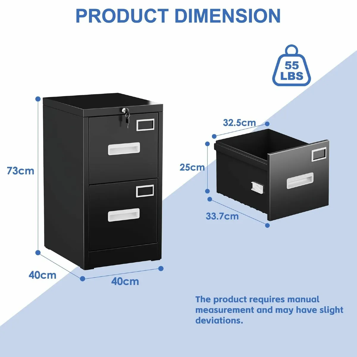 2 Drawers Filing Cabinets Metal Lockable Vertical - Image 3