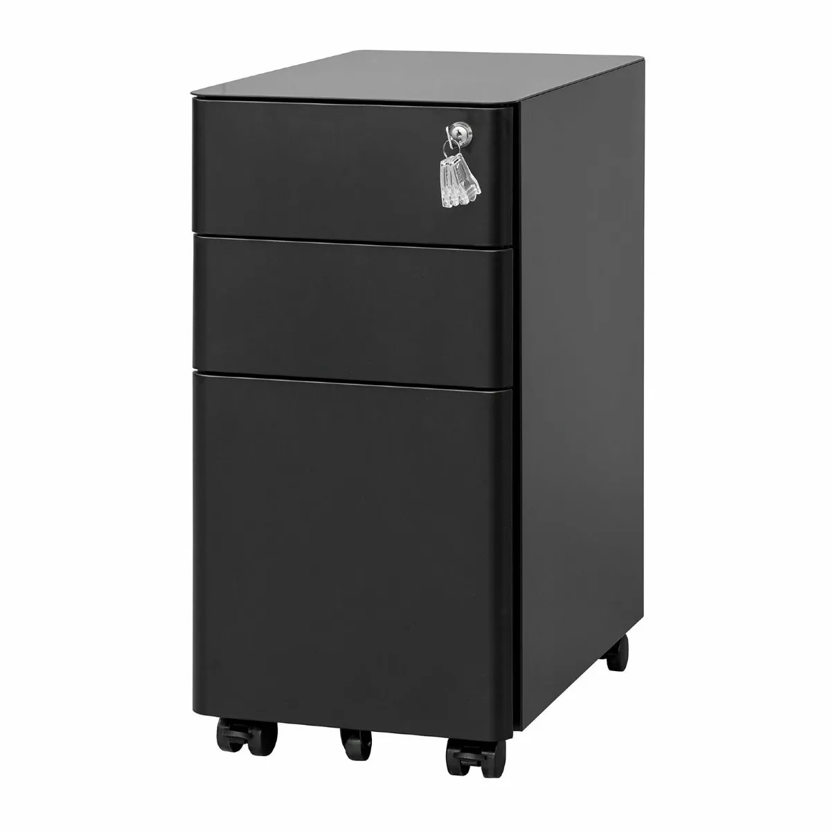 Lockable 3-Drawer Metal Filing Cabinet on Wheels - Image 1