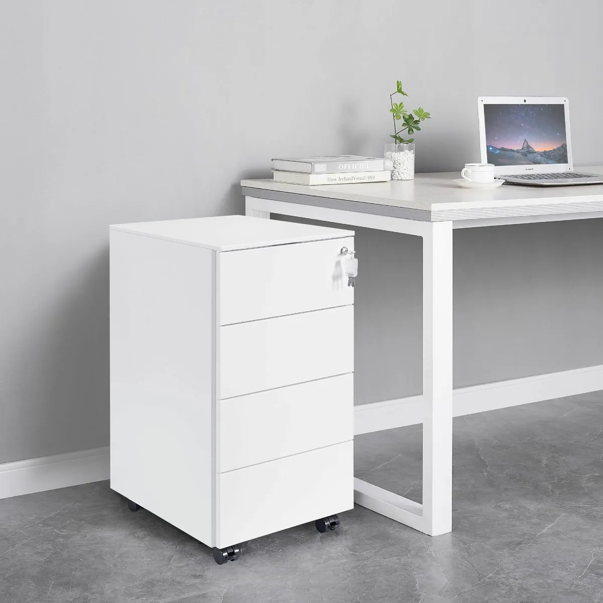 4-Drawer Mobile Filing Cabinet with Lock Steel - Image 2