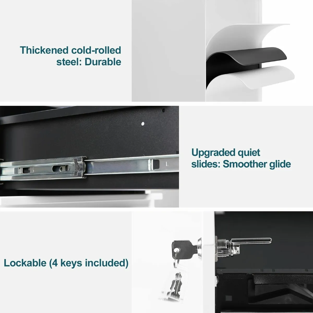 4-Drawer Mobile Filing Cabinet with Lock Steel - Image 4