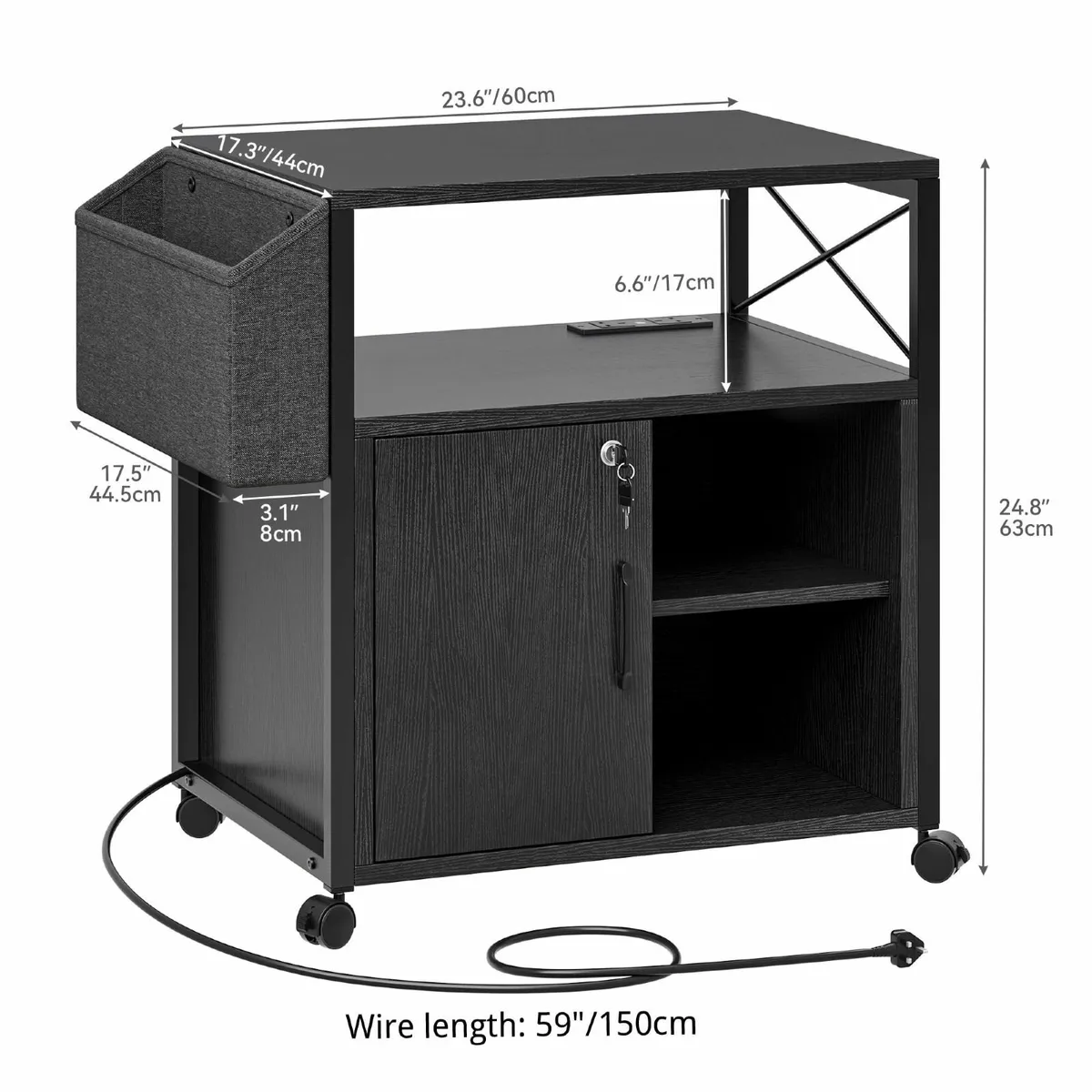 Wooden Printer Stand With Power Outlets Industrial - Image 3