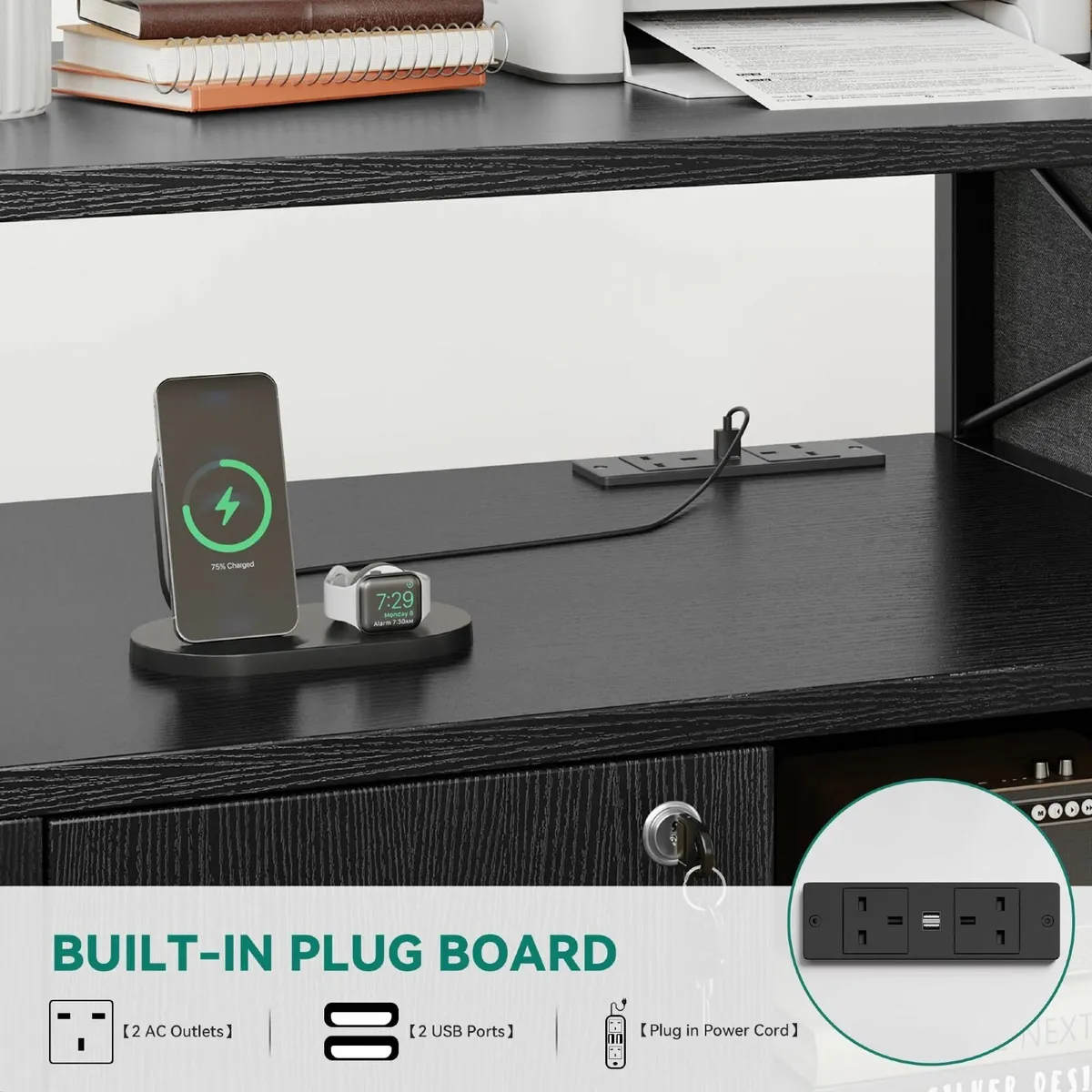 Wooden Printer Stand With Power Outlets Industrial - Image 4