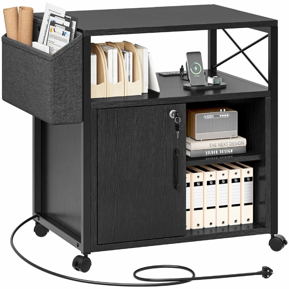 Wooden Printer Stand With Power Outlets Industrial - Image 1