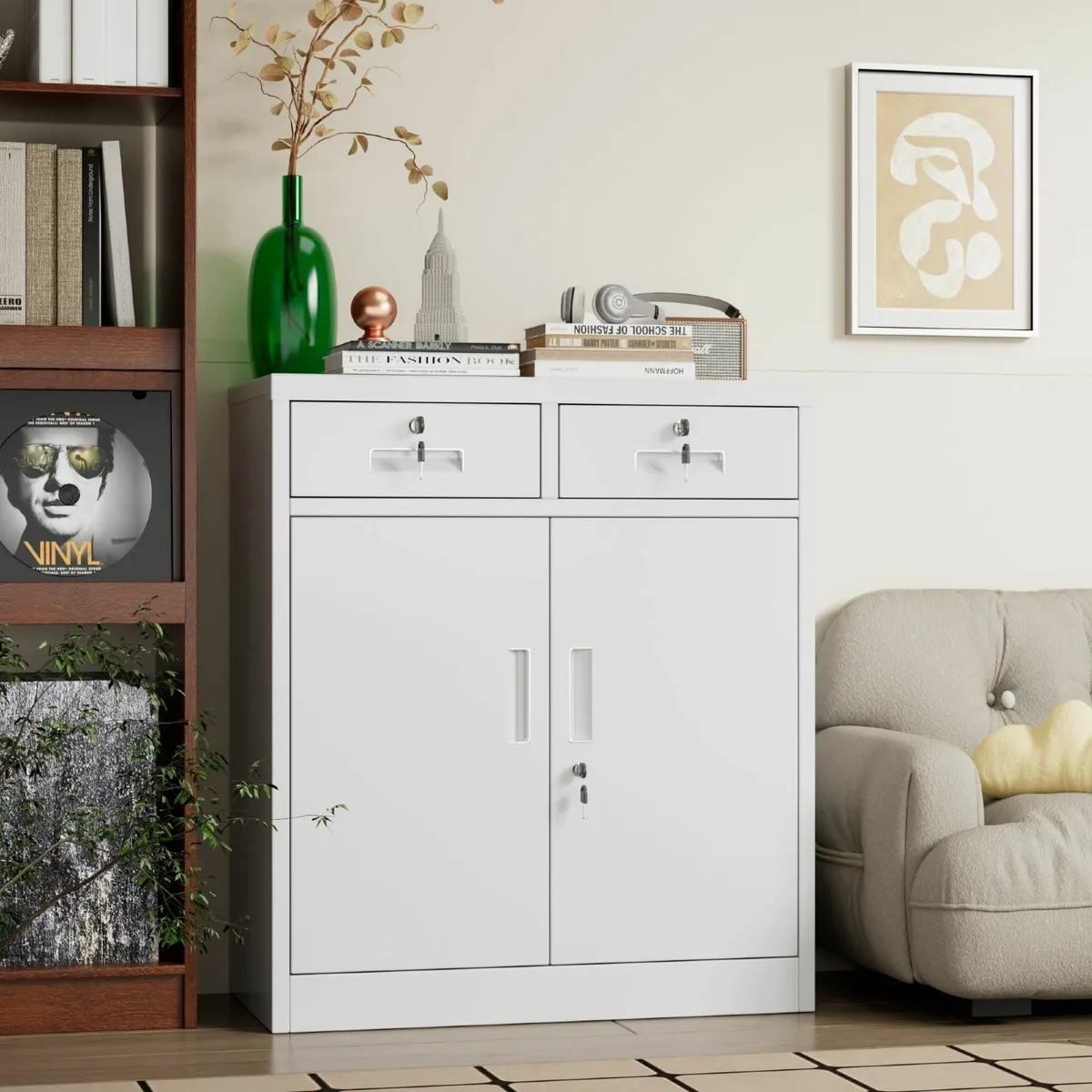 Metal Storage Cabinet with 2 Doors and Drawers - Image 2