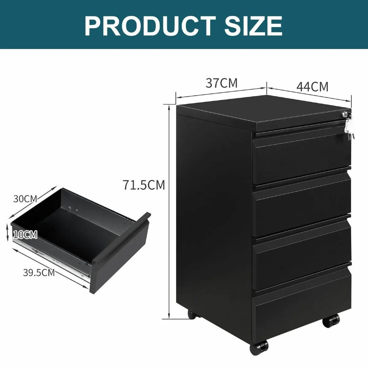 Mobile Filing Cabinet Under Desk 4-Drawer - Image 3