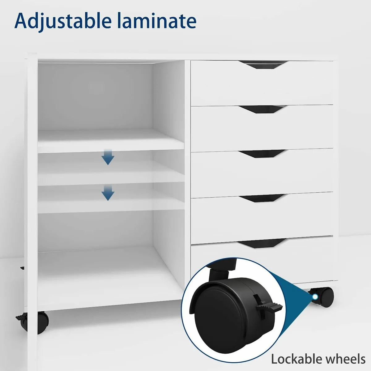 5 Drawer Mobile Filing Cabinet With Door Wooden - Image 3