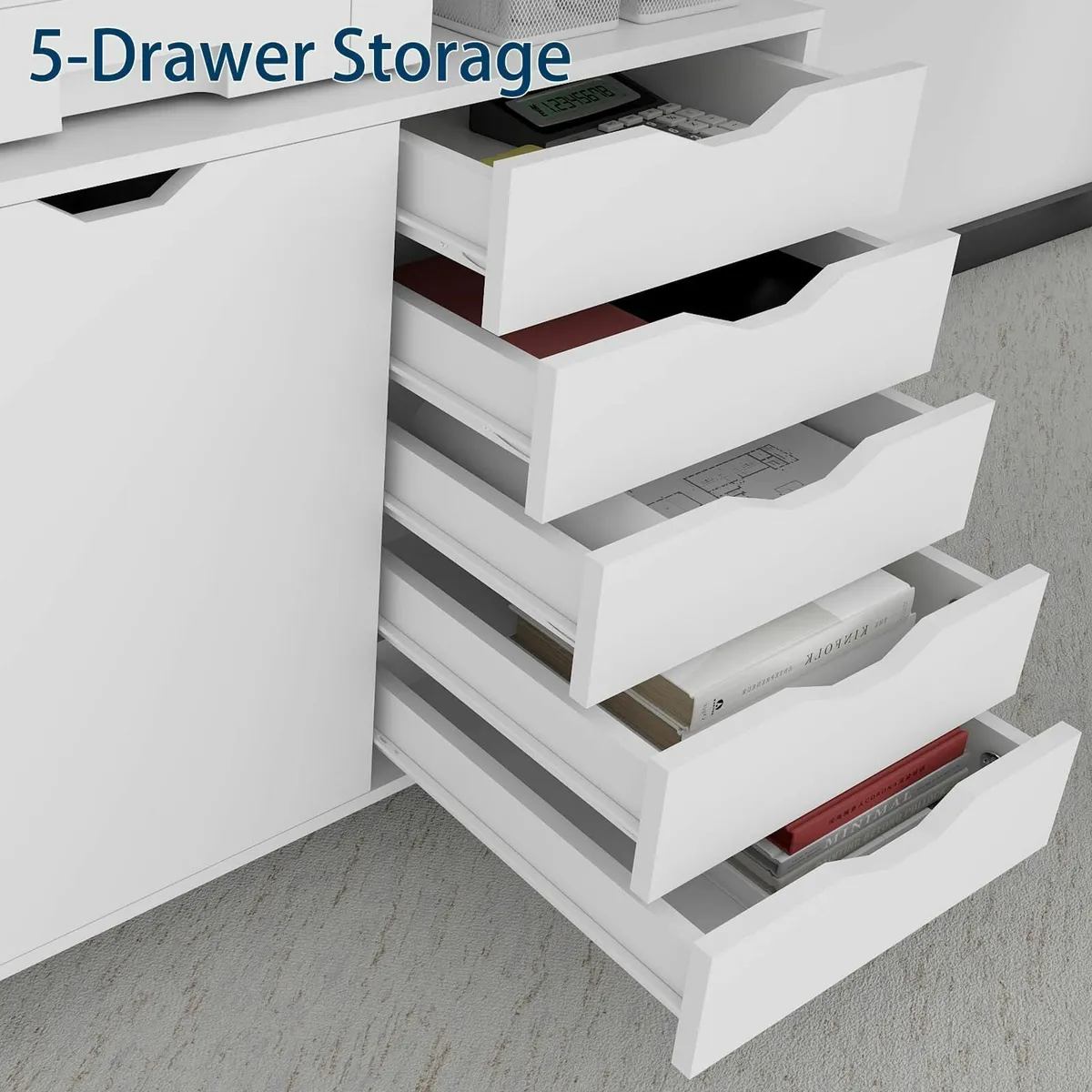 5 Drawer Mobile Filing Cabinet With Door Wooden - Image 4