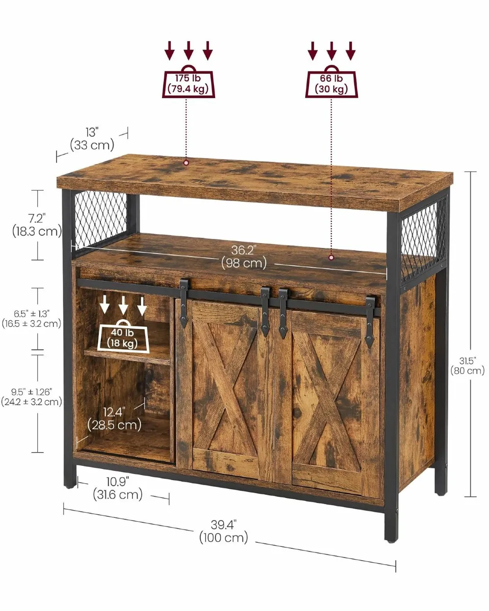 Sideboard Kitchen Cabinet Storage Cupboard with 2 - Image 3