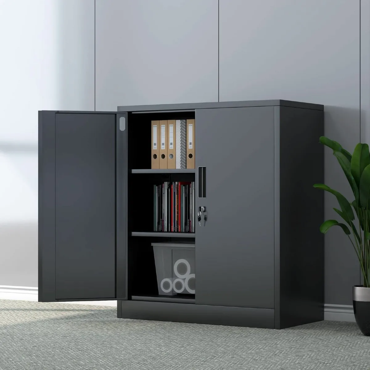 Metal Storage Cabinet with Locking Doors and 2 - Image 2