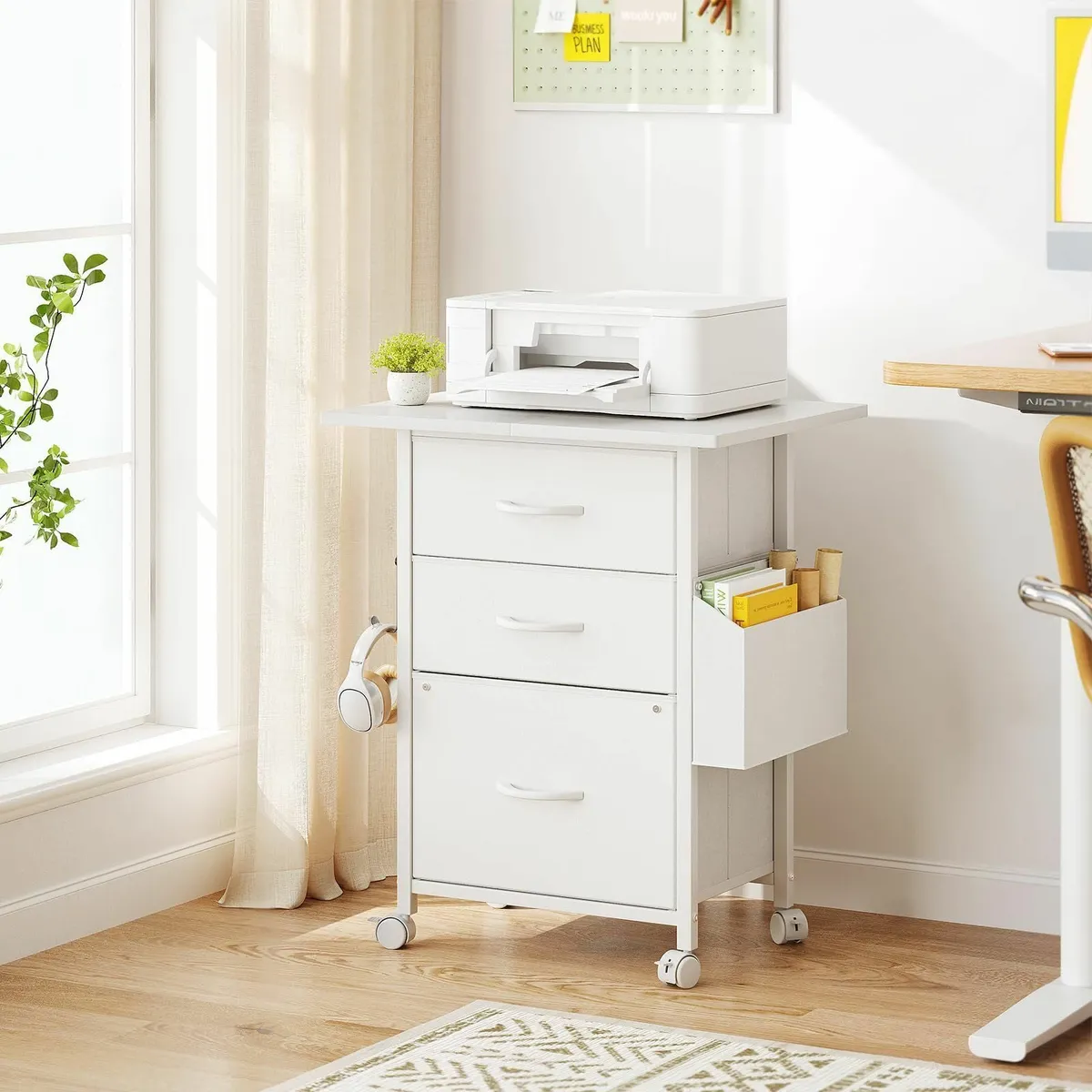 Filing Cabinet with 3 Fabric Drawers Mobile File - Image 2