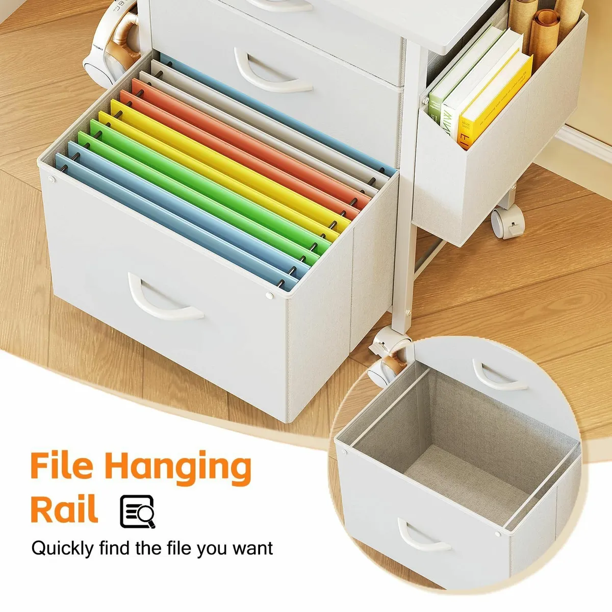 Filing Cabinet with 3 Fabric Drawers Mobile File - Image 4