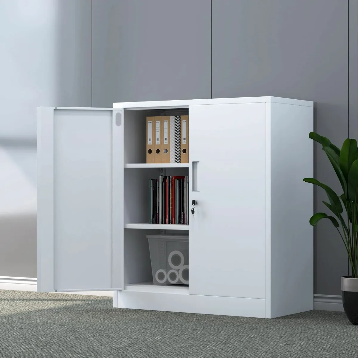 Metal Storage Cabinet with Locking Doors and 2 - Image 2
