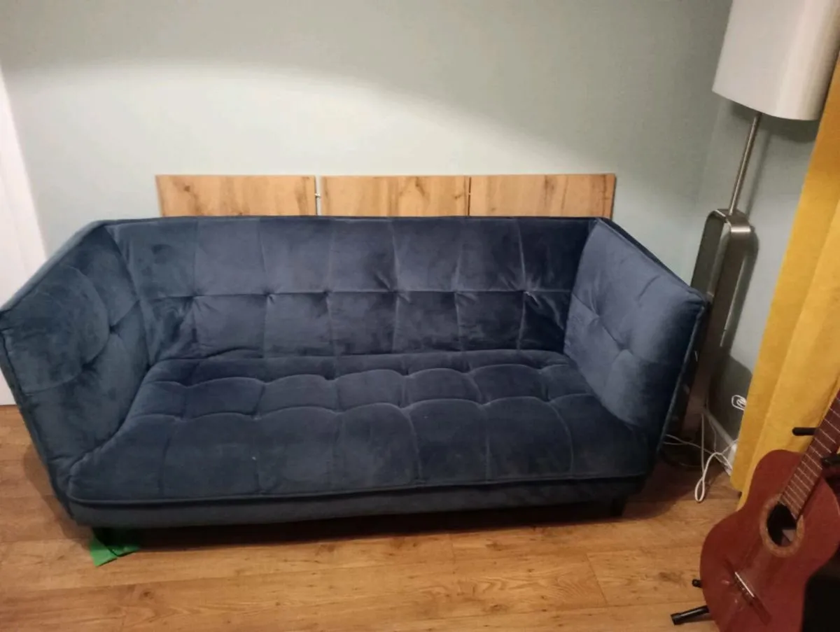 Blue Velvet Couch - Image 2