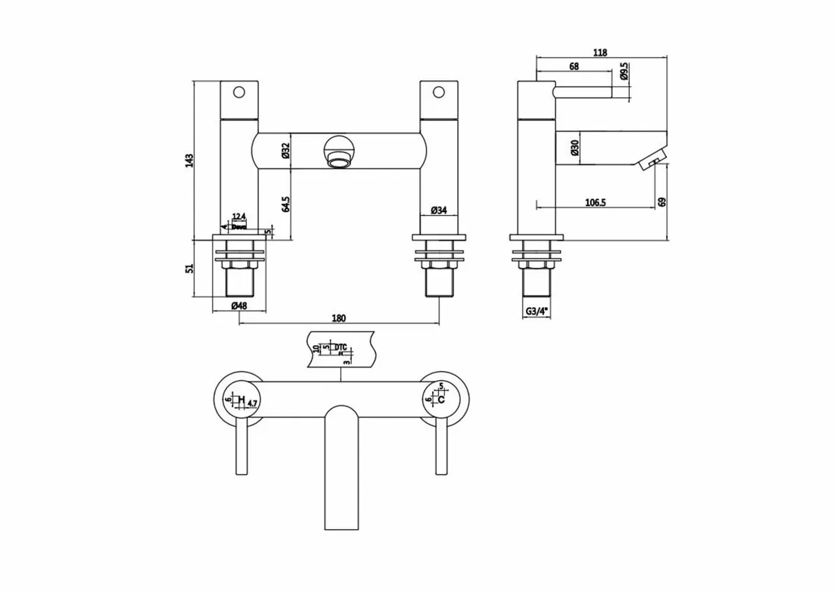 Innsbruck Bath Filler Tap | Two Lever Mixer - Image 4