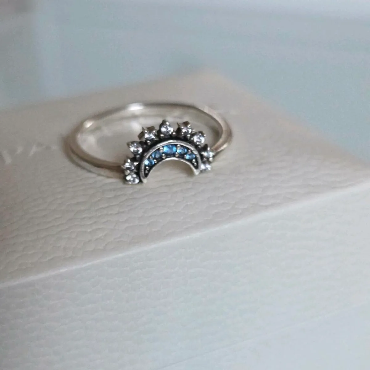 Celestial blue sparkling Moon Ring - Image 1
