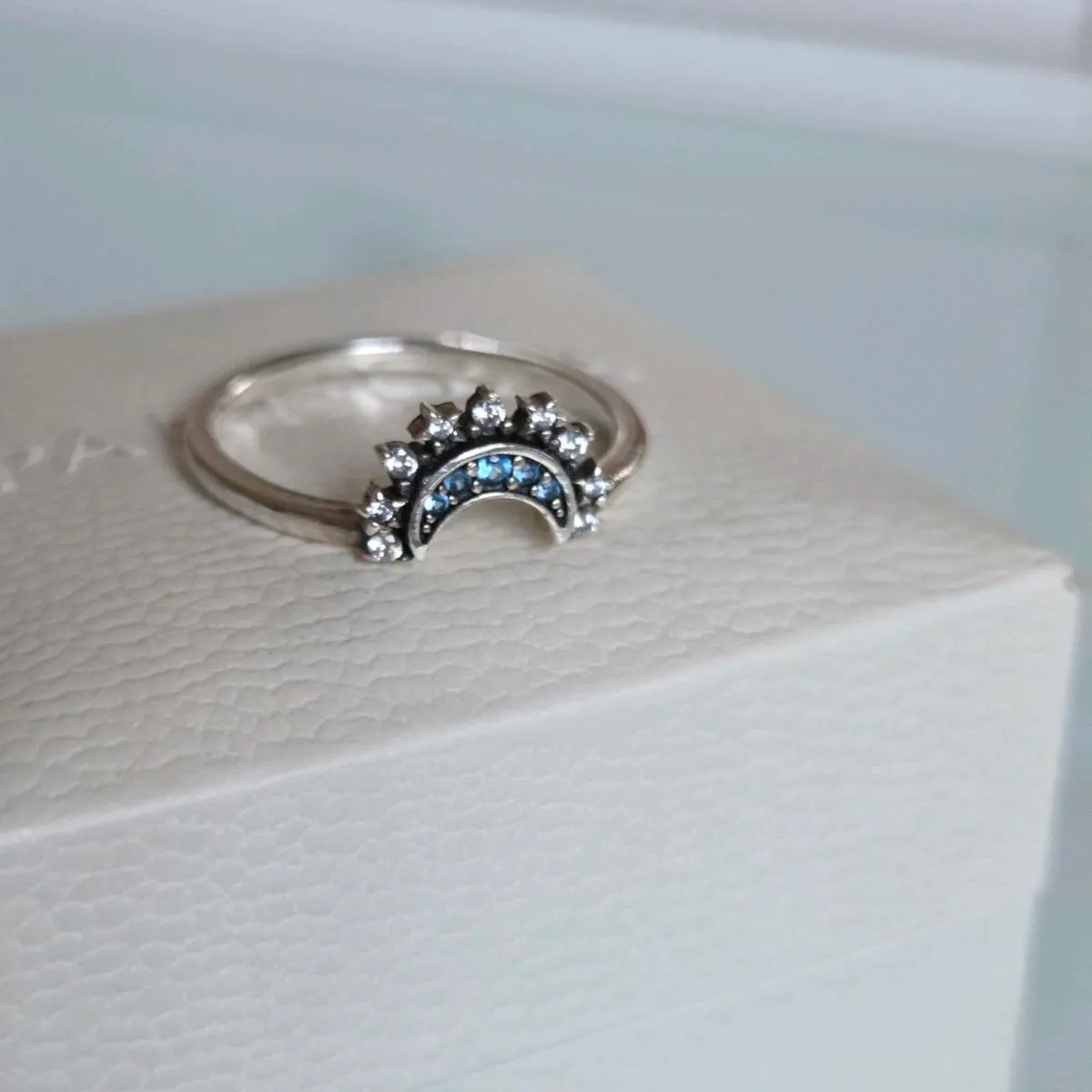 Celestial blue sparkling Moon Ring - Image 2