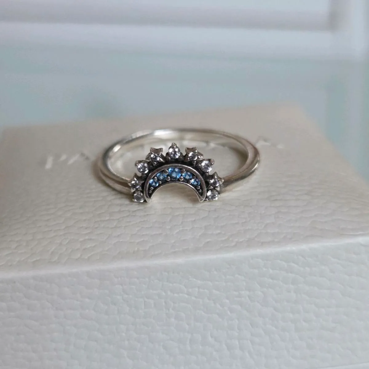 Celestial blue sparkling Moon Ring - Image 3