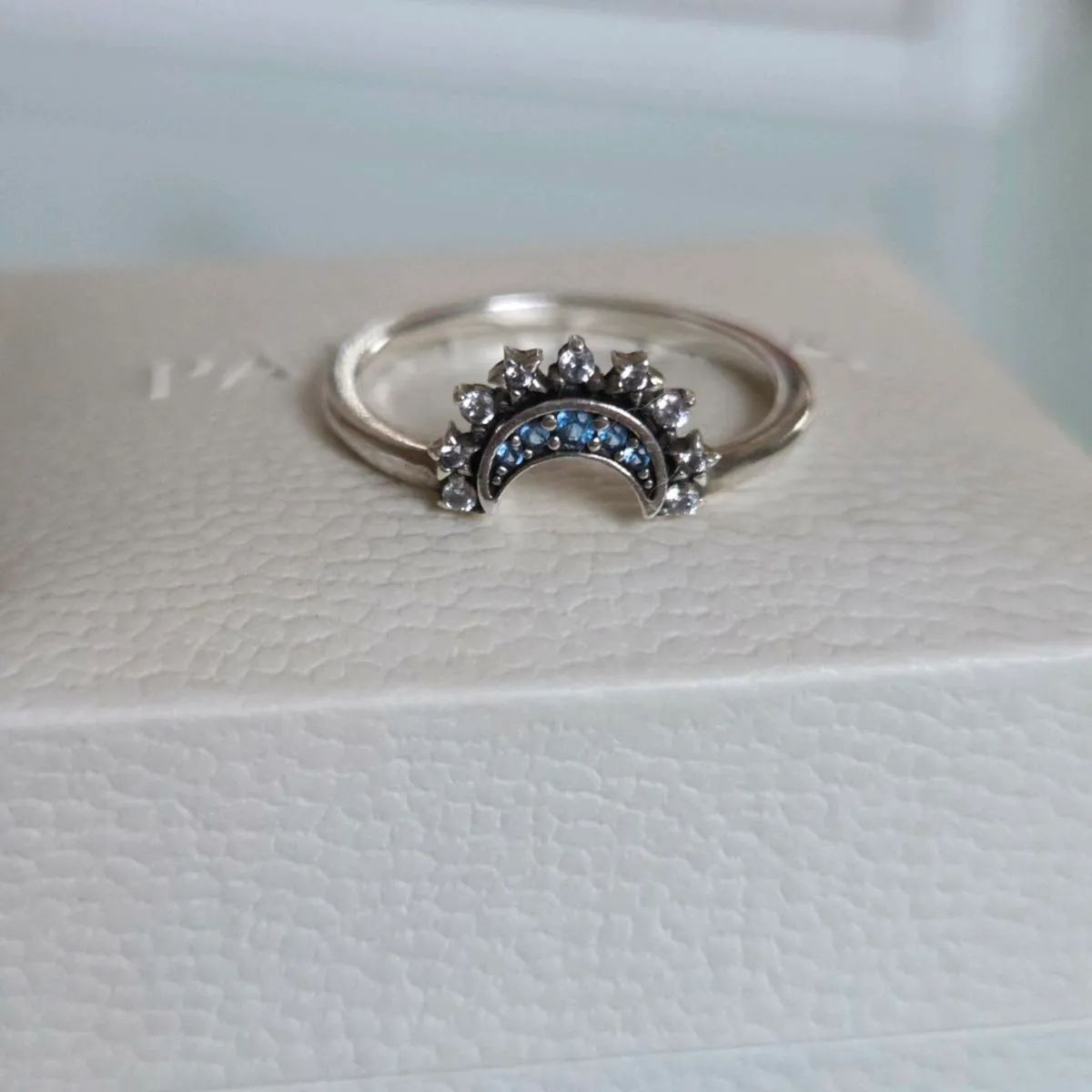 Celestial blue sparkling Moon Ring - Image 4