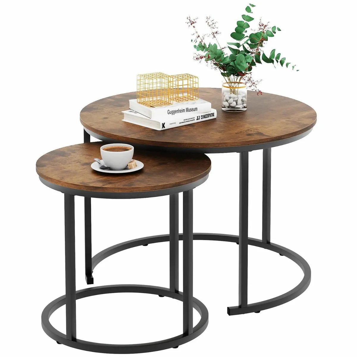 Round Coffee Tables Set of 2 End Table Nesting - Image 1