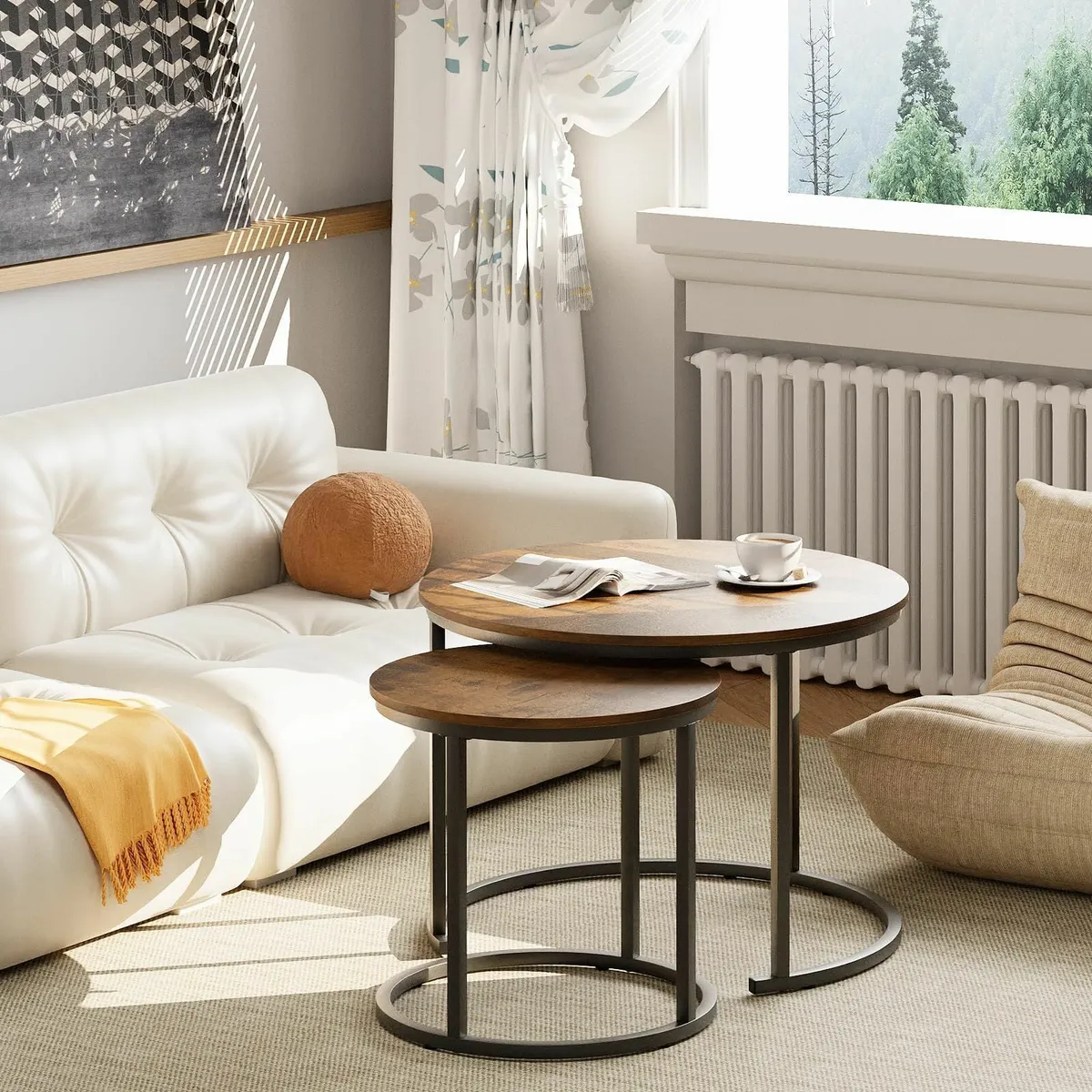 Round Coffee Tables Set of 2 End Table Nesting - Image 4