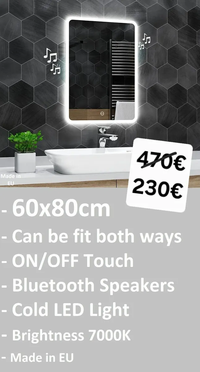 LED Bathroom Mirror Bluetooth Speakers - Image 1
