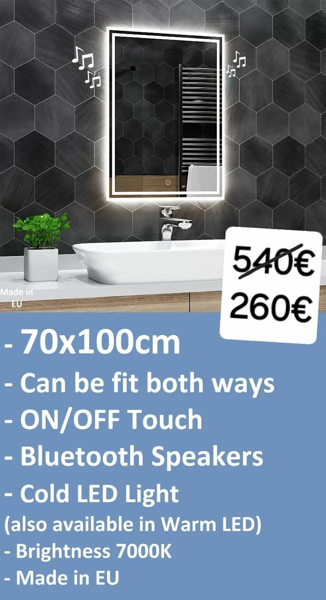 LED Bathroom Mirror Bluetooth Speakers - Image 1