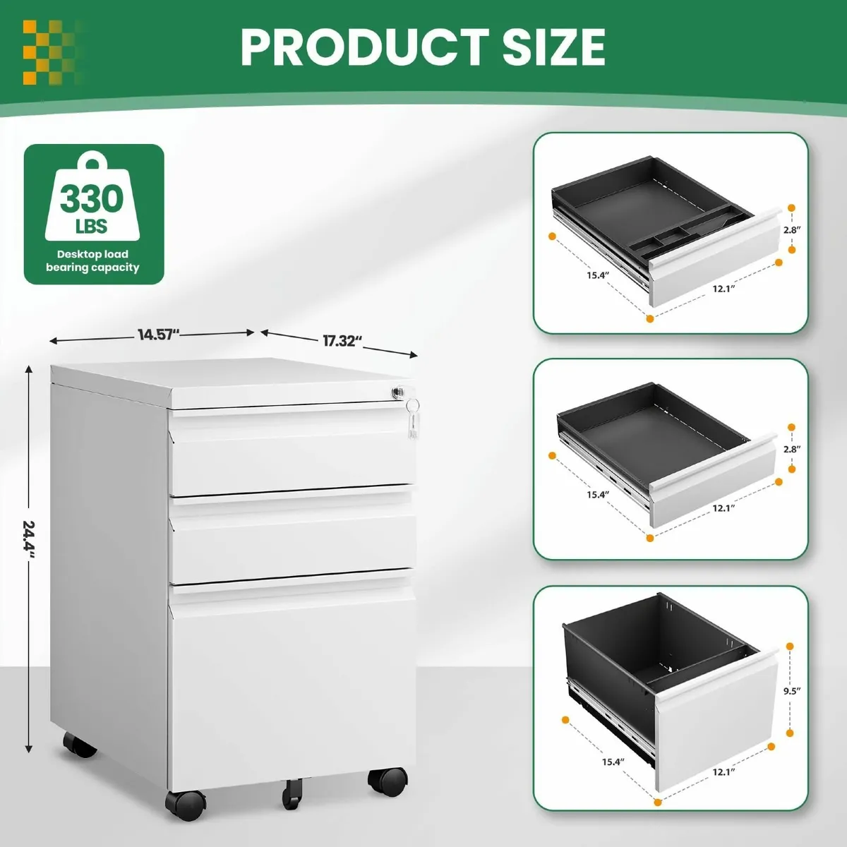 Metal Mobile File Cabinet with Lock Under Desk 3 - Image 3