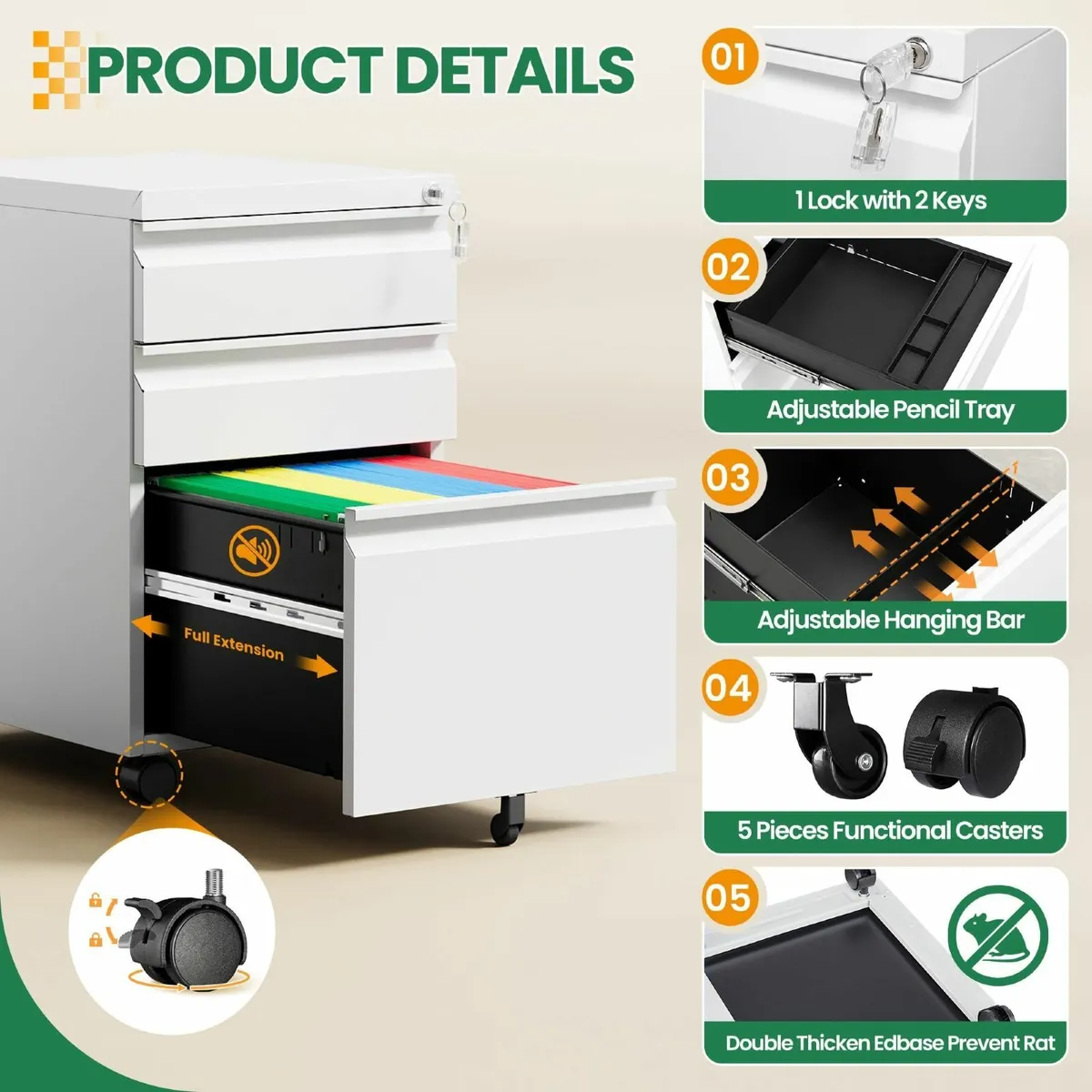 Metal Mobile File Cabinet with Lock Under Desk 3 - Image 4