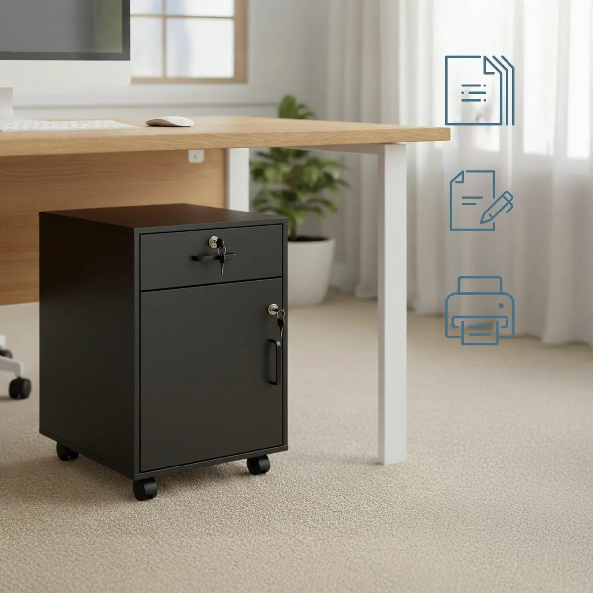 Lockable Desk Trolley with Drawer Door Filing - Image 4