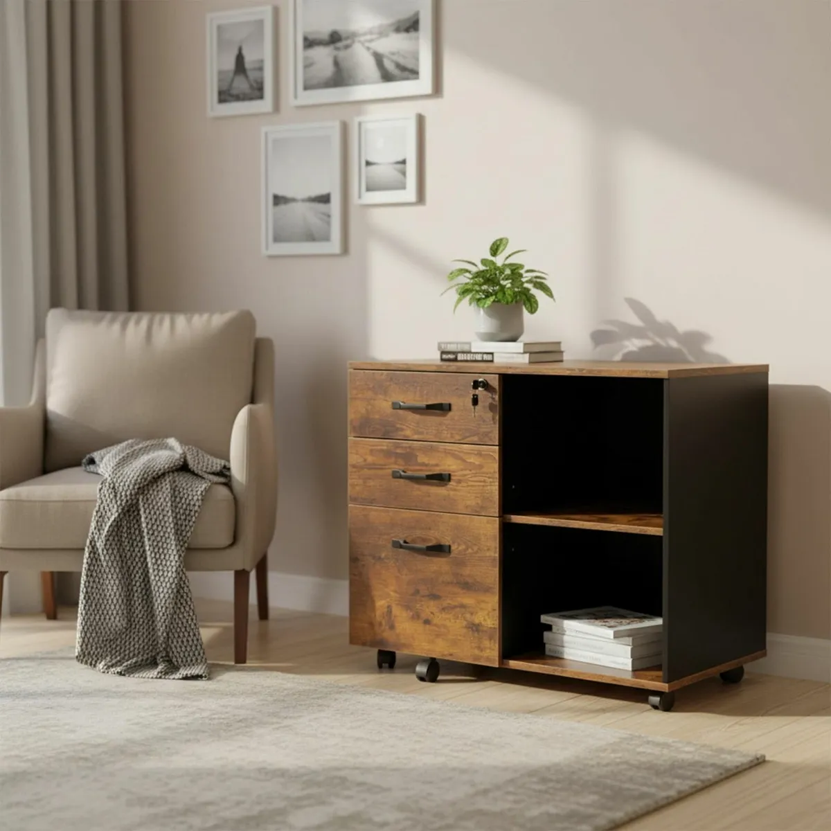 Mobile Filing Cabinet with 3 Drawers 2 Shelves - Image 4