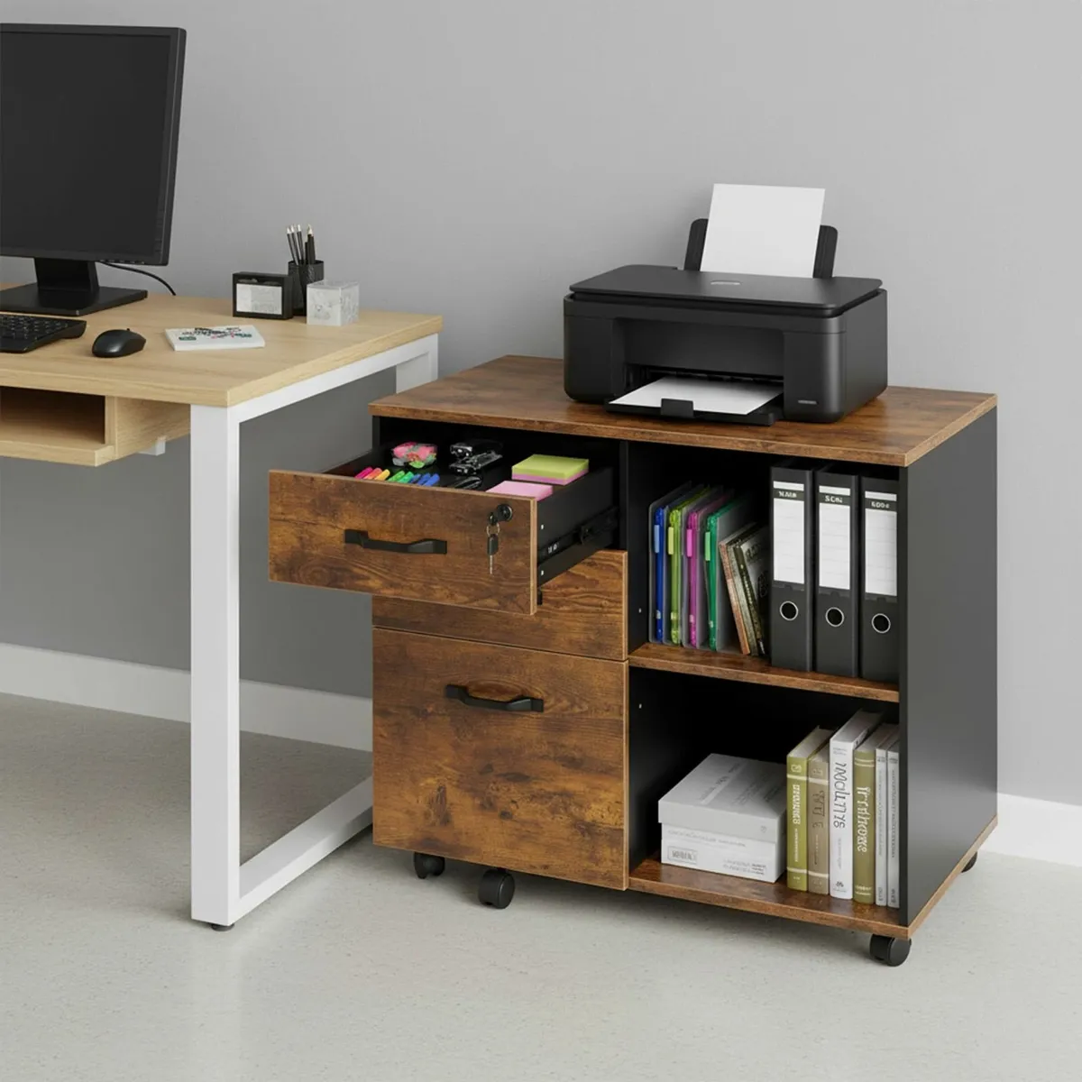 Mobile Filing Cabinet with 3 Drawers 2 Shelves - Image 2