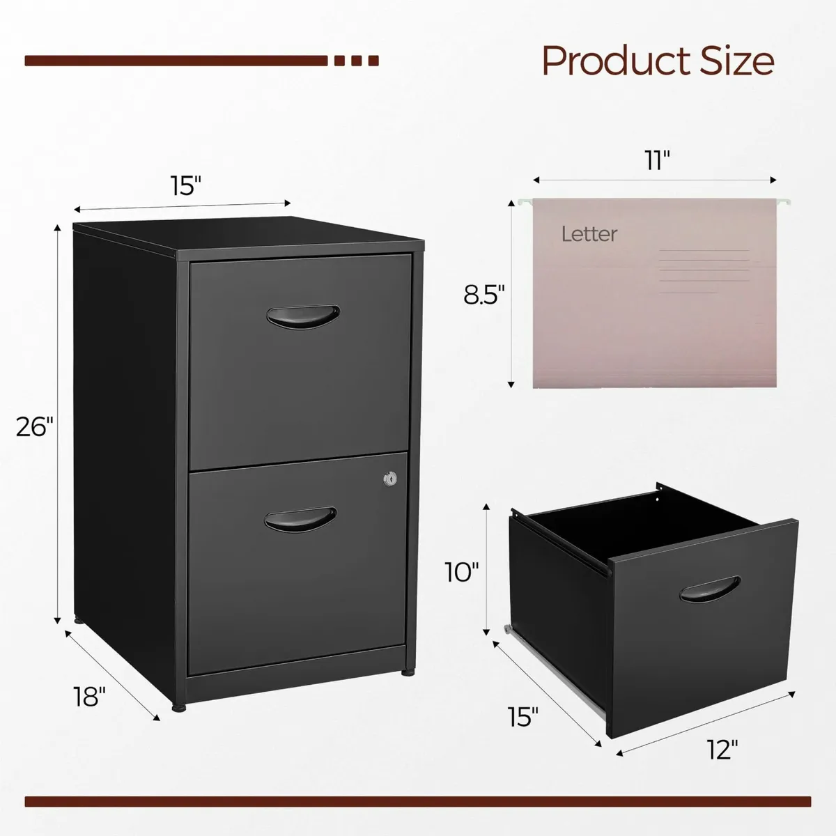 2-Drawer Steel Under-Desk Filing Cabinet with - Image 3