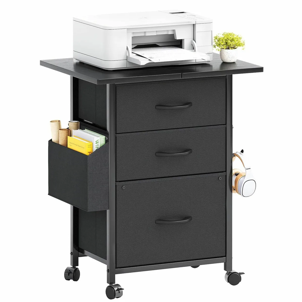 Filing Cabinet with 3 Fabric Drawers Mobile File - Image 1
