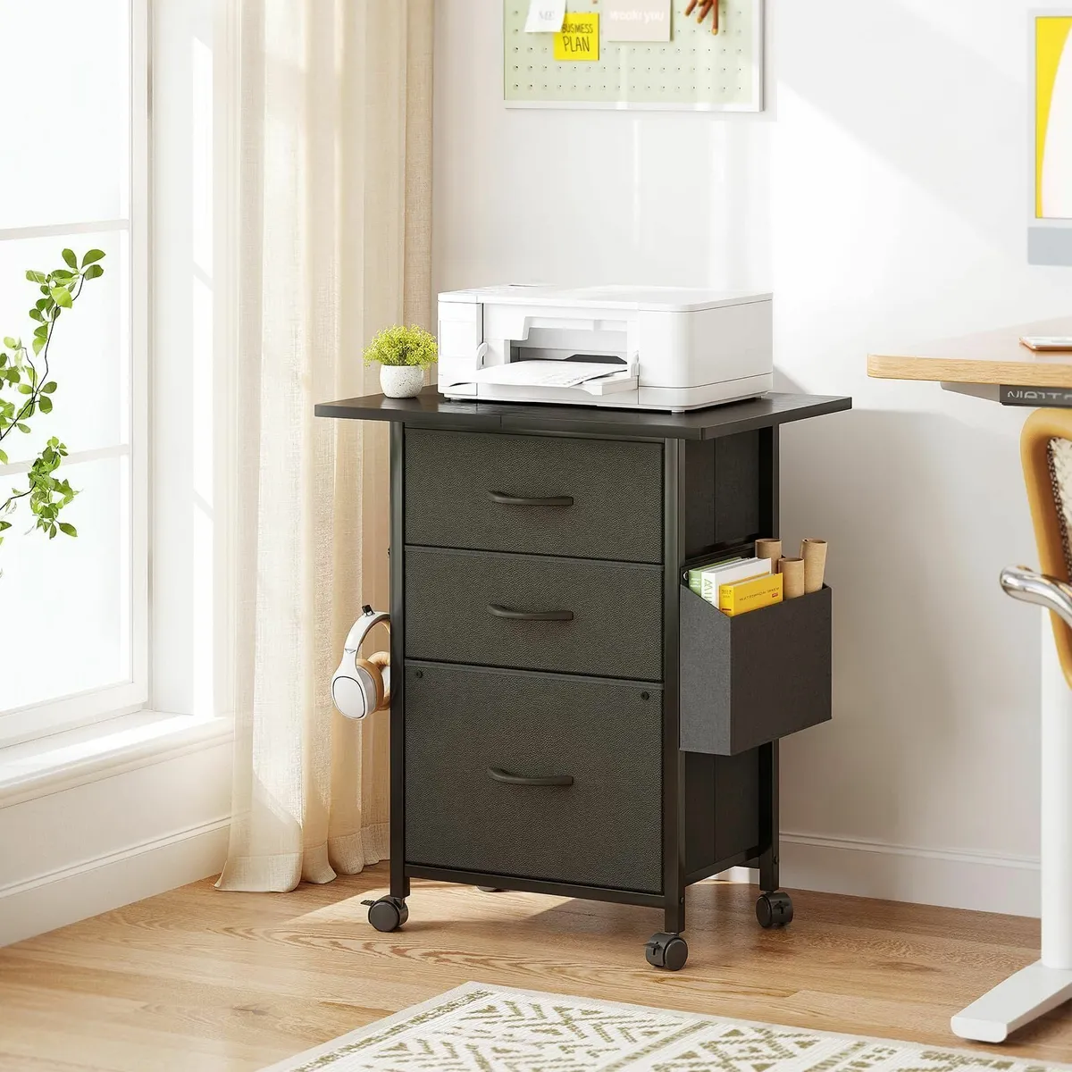 Filing Cabinet with 3 Fabric Drawers Mobile File - Image 2