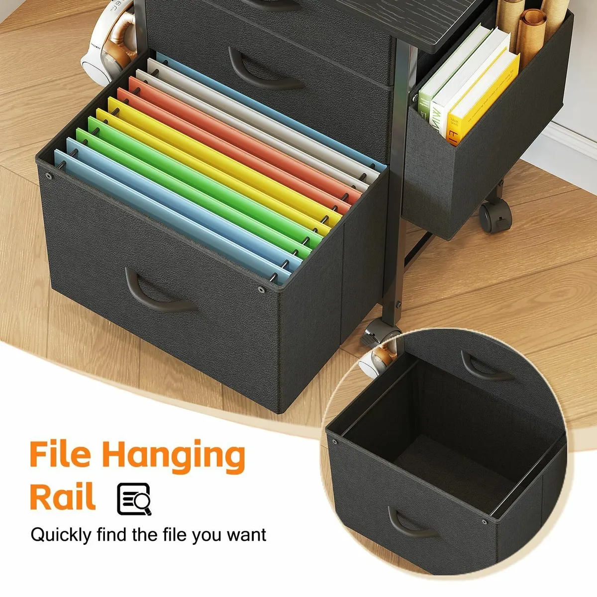 Filing Cabinet with 3 Fabric Drawers Mobile File - Image 4
