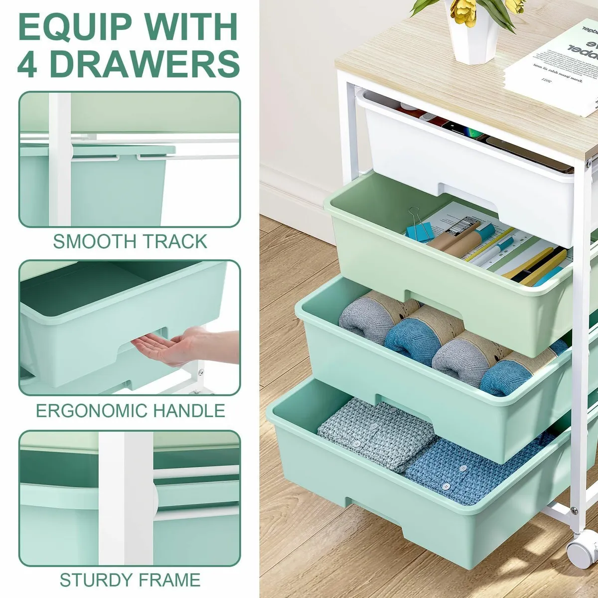 Storage Trolley with Drawers 4 Unit Organizer - Image 4